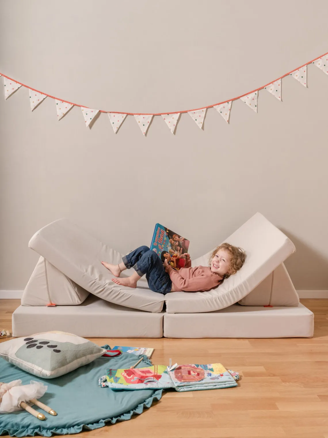 Outlet Funzy Canapé de jeu modulaire en velours Arktis Velours beige clair