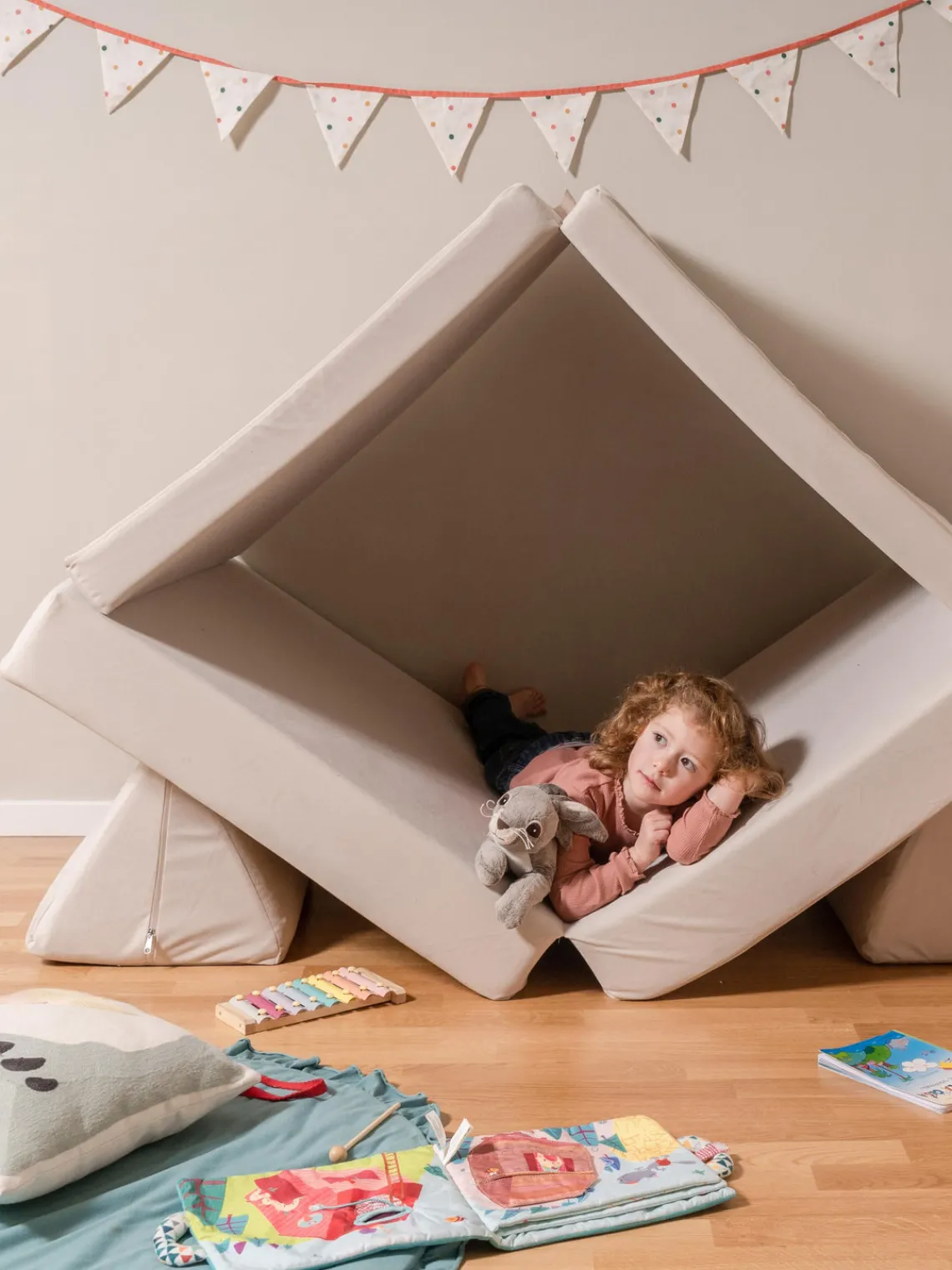 Outlet Funzy Canapé de jeu modulaire en velours Arktis Velours beige clair