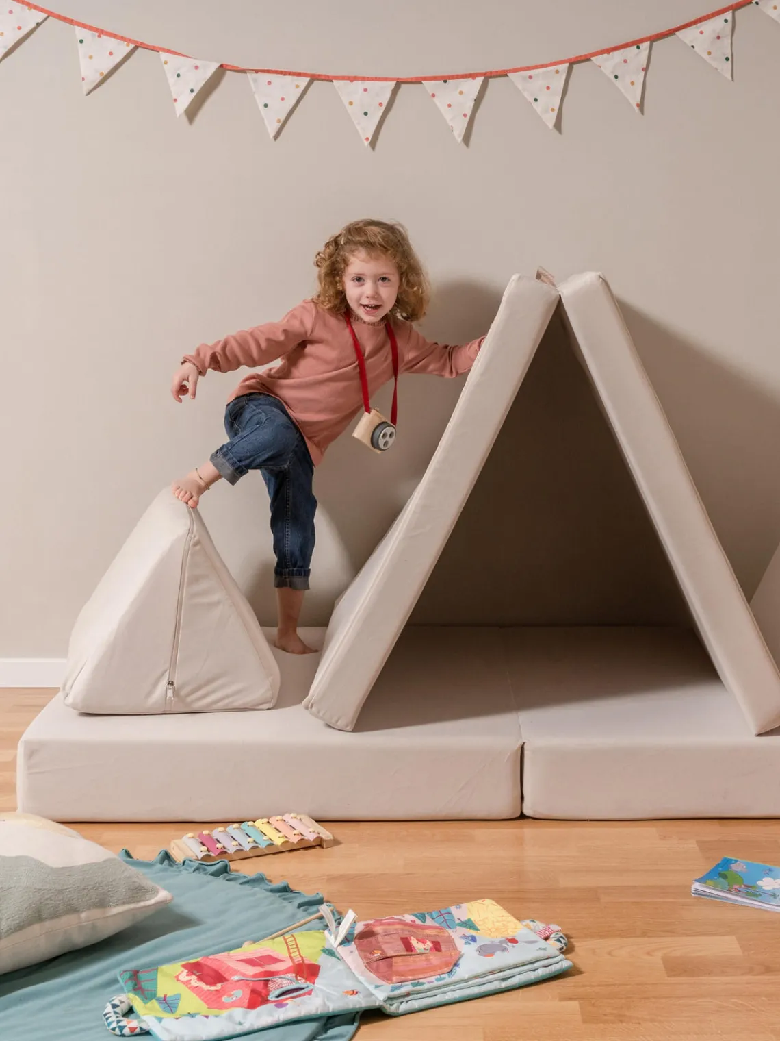 Outlet Funzy Canapé de jeu modulaire en velours Arktis Velours beige clair