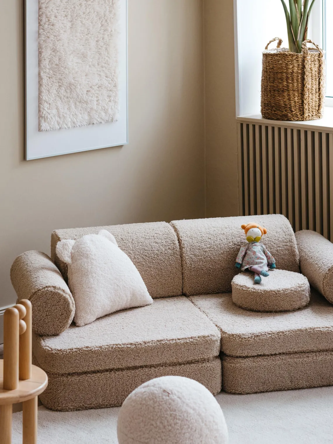 New Wigiwama Canapé modulable enfant en tissu peluche Sugar Peluche beige clair