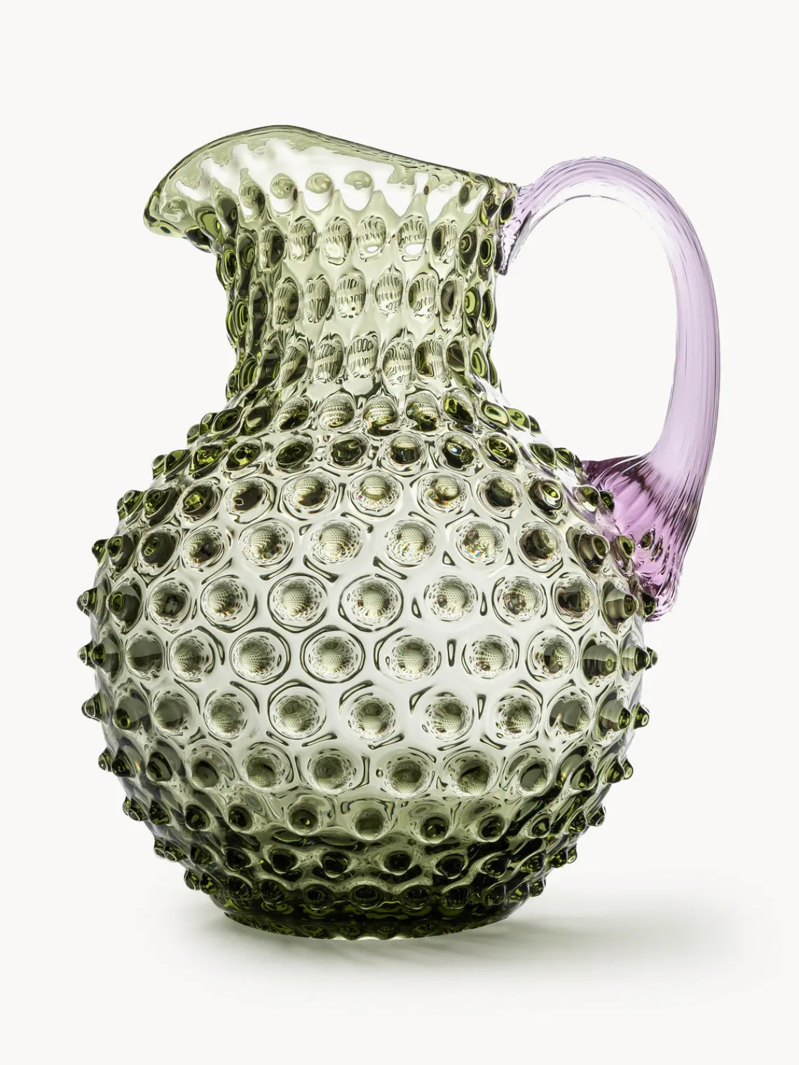 Outlet ANNA VON LIPA Carafe soufflée bouche Hobnail, 2 L Vert olive, lilas, transparent