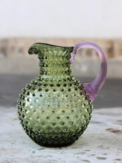 Outlet ANNA VON LIPA Carafe soufflée bouche Hobnail, 2 L Vert olive, lilas, transparent