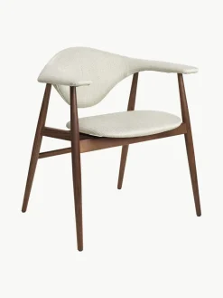 New GUBI Chaise à accoudoirs en bois de noyer Masculo Tissu blanc cassé, bois de noyer