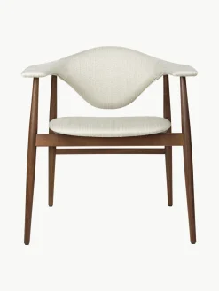 New GUBI Chaise à accoudoirs en bois de noyer Masculo Tissu blanc cassé, bois de noyer