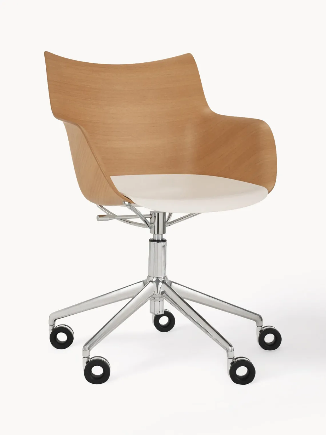 Clearance Kartell Chaise de bureau avec accoudoirs réglable en hauteur Q/Wood Bois, blanc