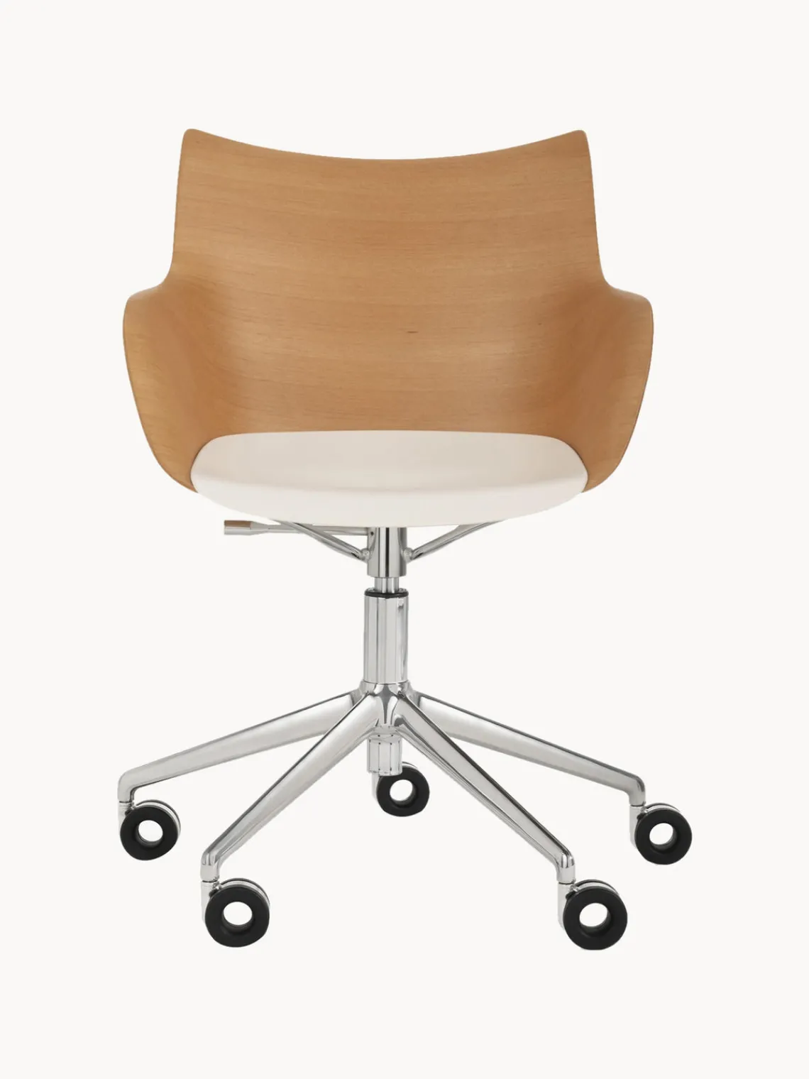 Clearance Kartell Chaise de bureau avec accoudoirs réglable en hauteur Q/Wood Bois, blanc