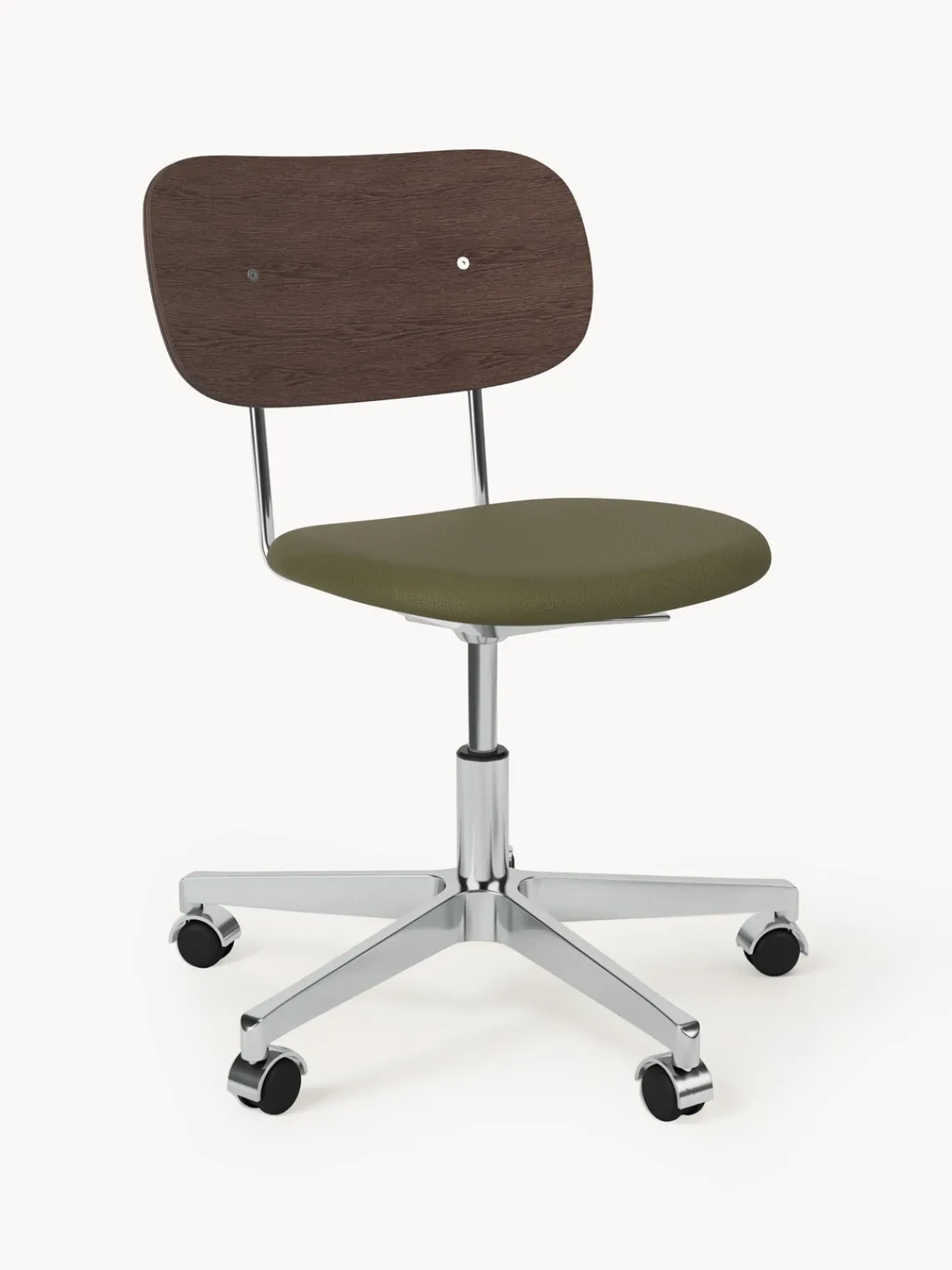 Outlet Audo Copenhagen Chaise de bureau en cuir Co, hauteur réglable Cuir vert olive, bois foncé, argenté