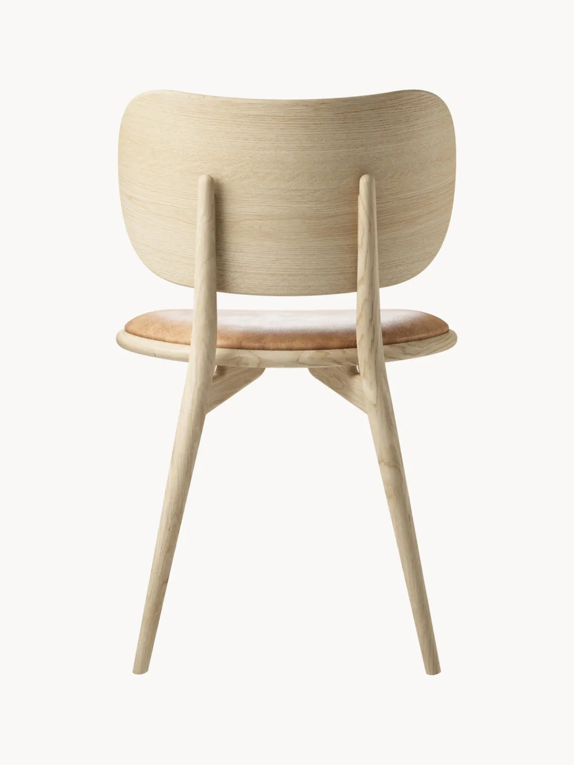 Discount Mater Chaise en bois artisanale avec assise en cuir Rocker Cuir beige, bois de chêne clair