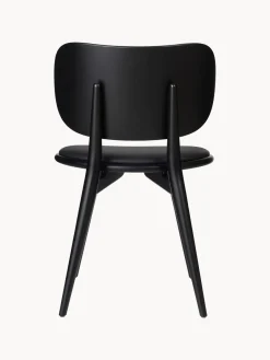 Fashion Mater Chaise en bois artisanale avec assise en cuir Rocker Cuir noir, noir