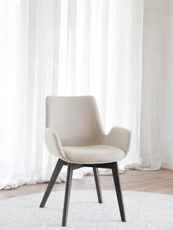 Outlet Rowico Chaises à accoudoirs Drimsdale, 2 pièces Tissu beige clair, bois de chêne foncé