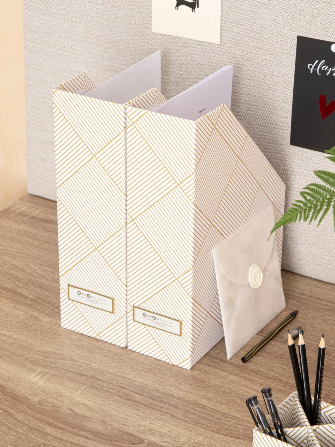 Outlet Bigso Box of Sweden Classeurs Viola, 2 pièces Blanc cassé, doré