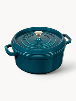 Hot Staub Cocotte ronde en fonte La Cocotte Bleu pétrole, haute brillance