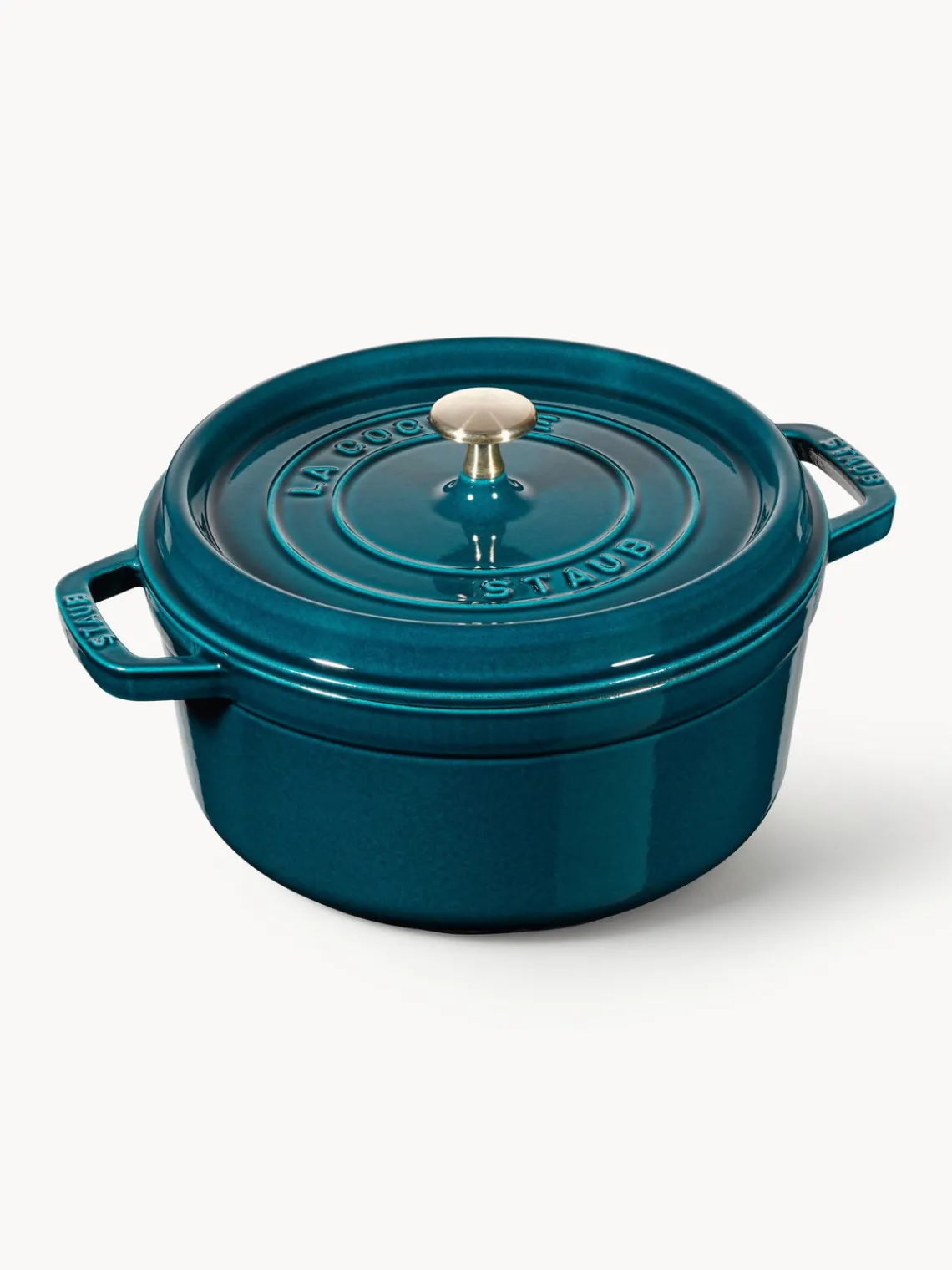 Hot Staub Cocotte ronde en fonte La Cocotte Bleu pétrole, haute brillance