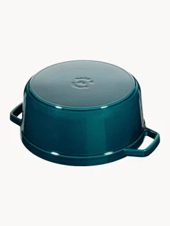 Hot Staub Cocotte ronde en fonte La Cocotte Bleu pétrole, haute brillance