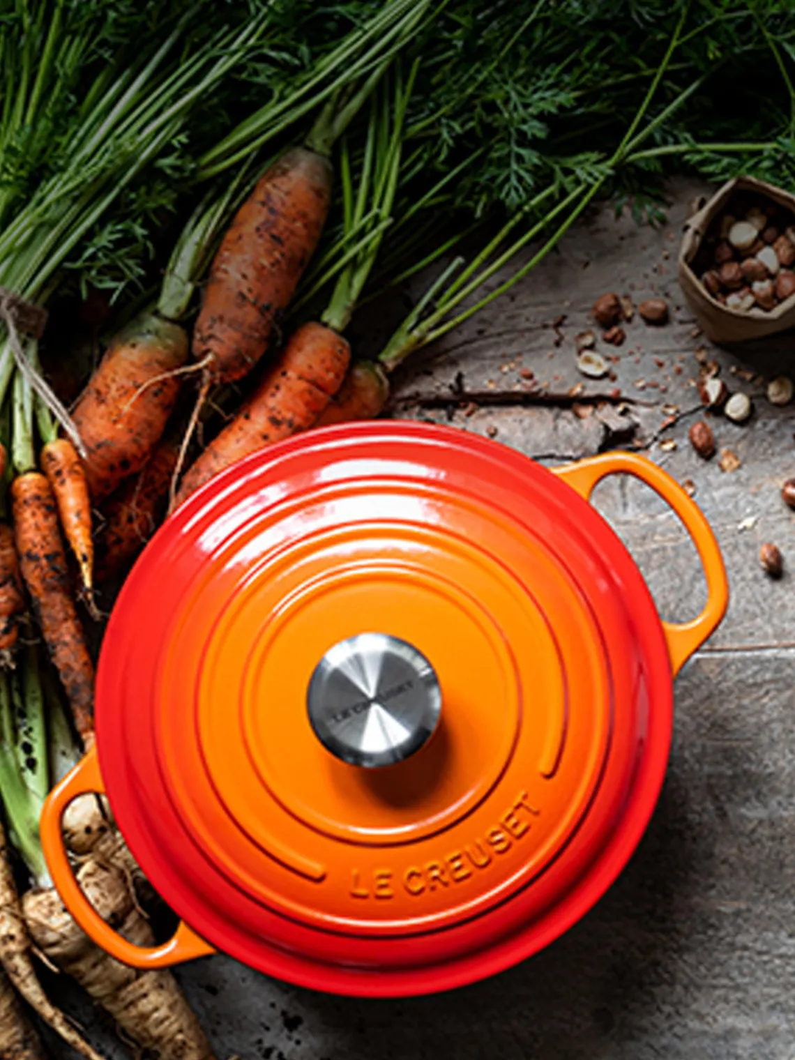 Fashion LE CREUSET Cocotte ronde en fonte Signature Collection Orangé, argenté