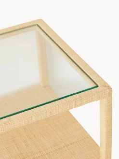 New HKLIVING Console artisanale avec plateau en verre Raffia