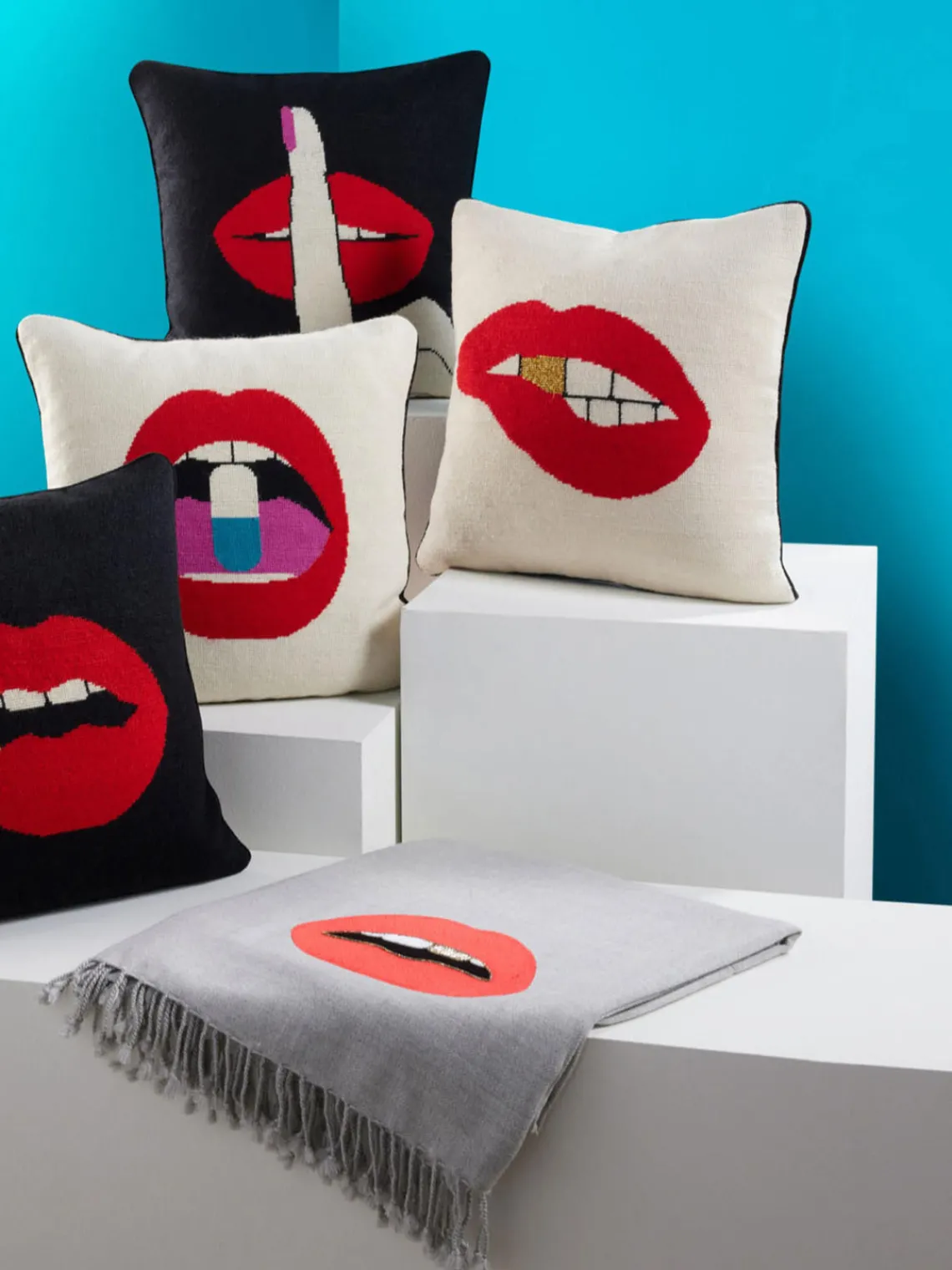 Discount Jonathan Adler Coussin décoratif en laine Lips Bitten