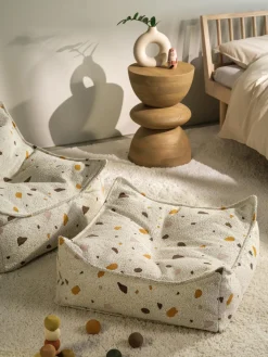 Best Wigiwama Coussin de sol en bouclette pour enfants fait main Sugar Bouclette blanche, aspect terrazzo