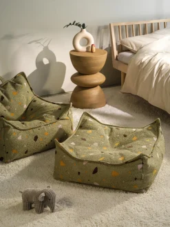Fashion Wigiwama Coussin de sol en bouclette pour enfants fait main Sugar Bouclette vert olive, aspect terrazzo