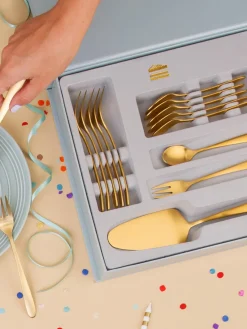 Clearance Sola Switzerland Couverts à gâteau Tulip, 6 personnes (13 élém.) Doré, mat
