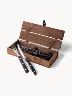 Hot Gense Couverts à steak avec boîte Old Farmer, set de tailles variées Argenté, bois foncé