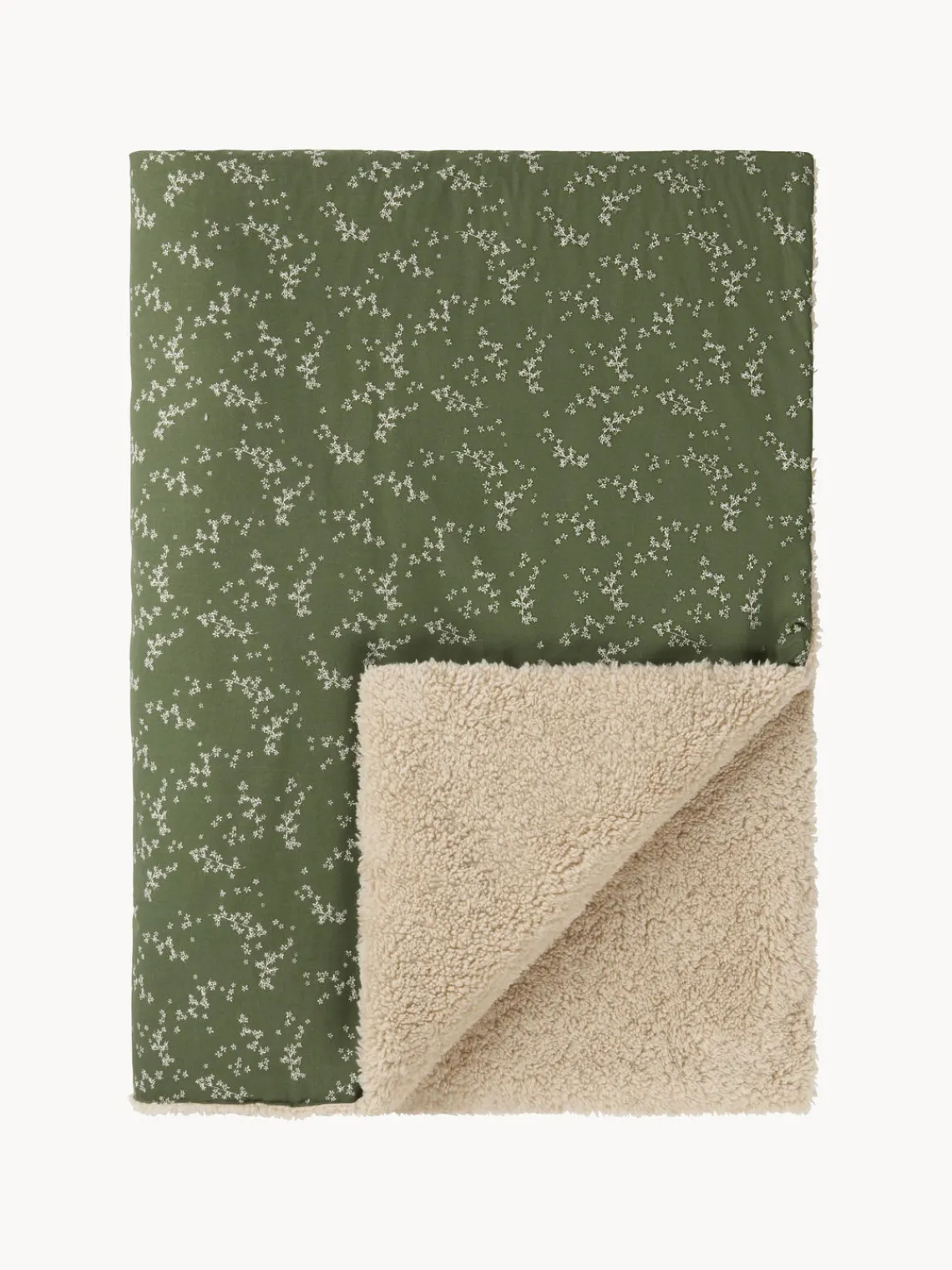 Fashion Nobodinoz Couverture douillette pour bébé en coton bio Stories Vert foncé, beige, blanc cassé