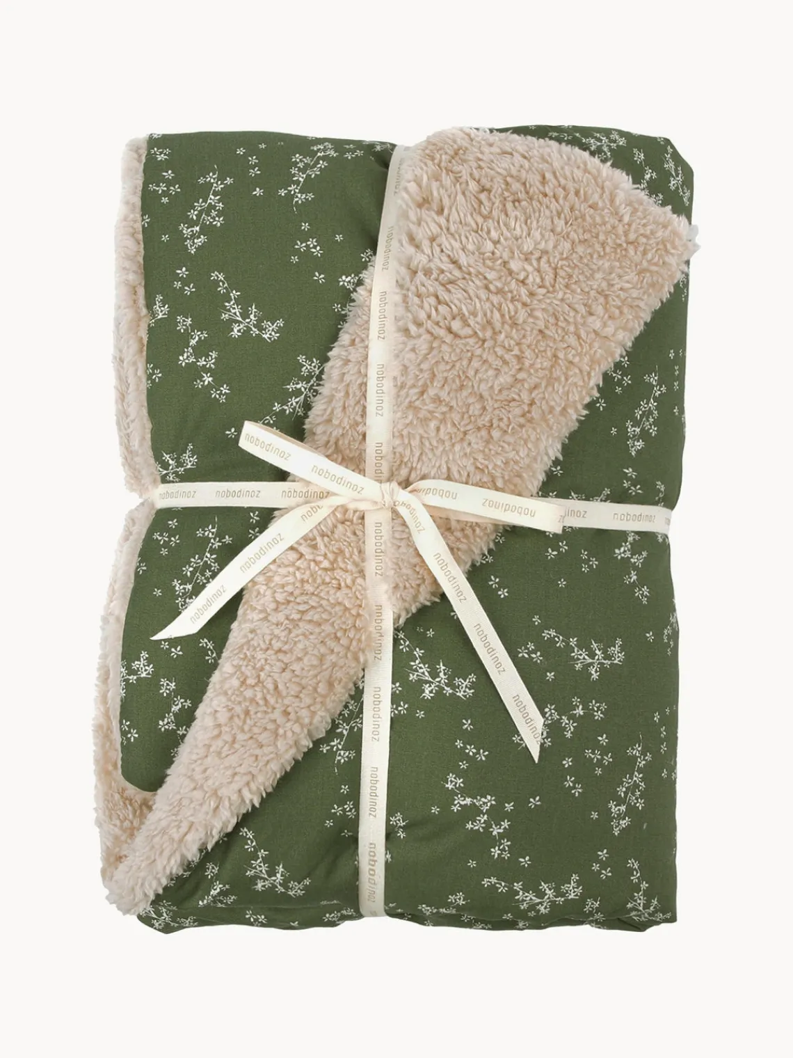 Fashion Nobodinoz Couverture douillette pour bébé en coton bio Stories Vert foncé, beige, blanc cassé