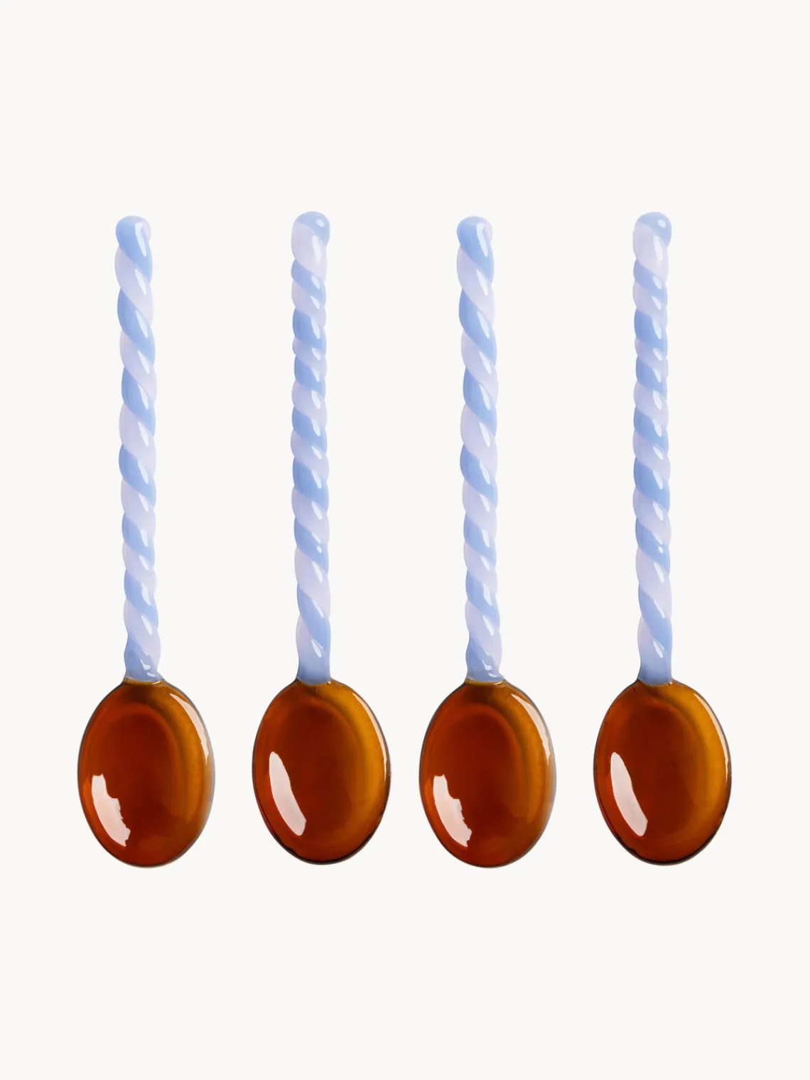 Sale &k Amsterdam Cuillères en verre borosilicate Duet, 4 pièces Brun clair, bleu ciel, lilas