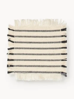 New Broste Copenhagen Dessous de verre en coton avec franges Elouise, 4 pièces Blanc cassé, anthracite