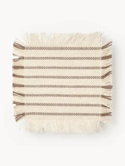 Clearance Broste Copenhagen Dessous de verre en coton avec franges Elouise, 4 pièces Blanc crème, taupe