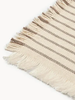 Clearance Broste Copenhagen Dessous de verre en coton avec franges Elouise, 4 pièces Blanc crème, taupe