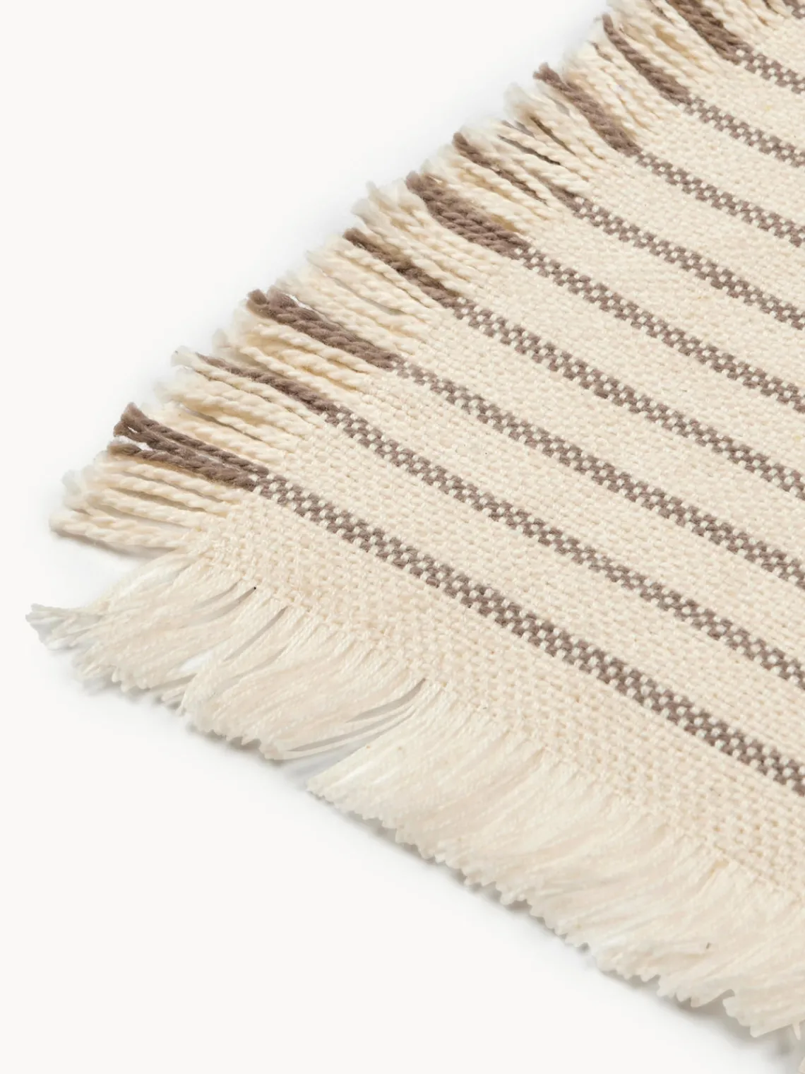 Clearance Broste Copenhagen Dessous de verre en coton avec franges Elouise, 4 pièces Blanc crème, taupe