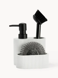 Discount ANDREA HOUSE Distributeur de liquide vaisselle avec éponge métallique Poly, 3 élém. Blanc, mat