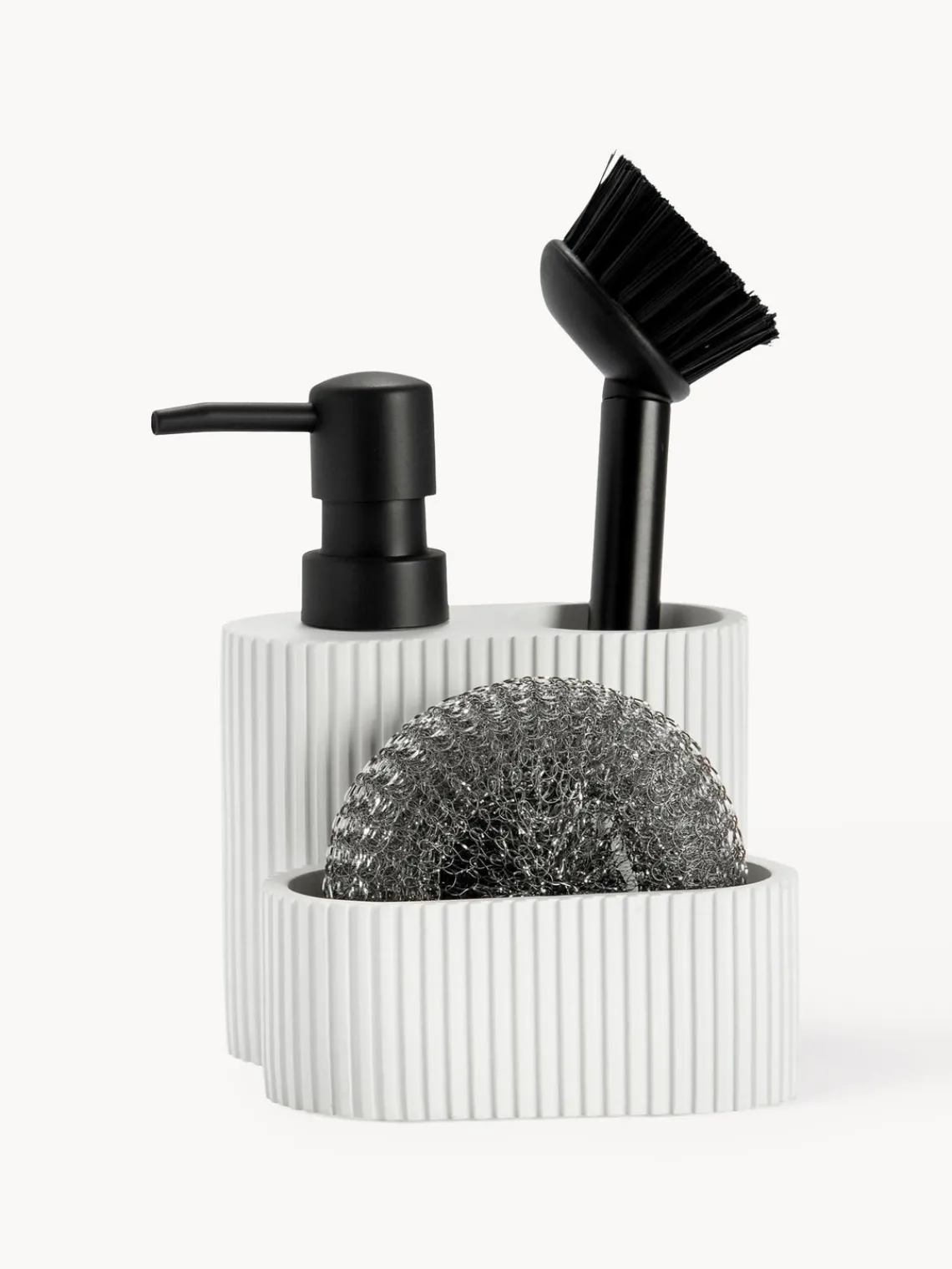 Discount ANDREA HOUSE Distributeur de liquide vaisselle avec éponge métallique Poly, 3 élém. Blanc, mat
