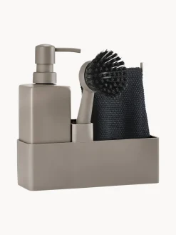 Discount Zone Denmark Distributeur de liquide vaisselle avec accessoires , 3 élém. Taupe
