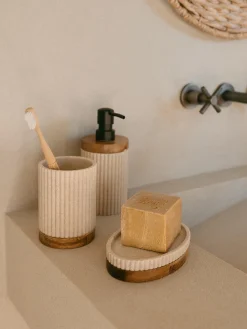 Fashion ANDREA HOUSE Distributeur de savon Laura Beige clair, bois foncé