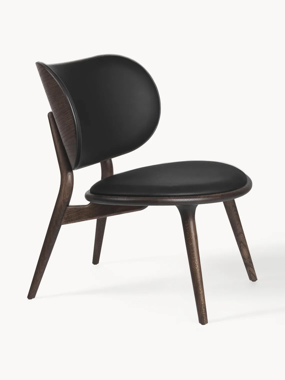 Best Mater Fauteuil en bois avec assise en cuir Sirka Cuir noir, bois de chêne foncé