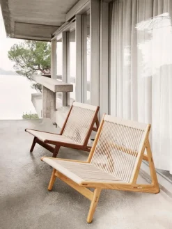 Best GUBI Fauteuil lounge artisanal en noyer avec coussin d'assise MR01 Initial Noyer, beige clair