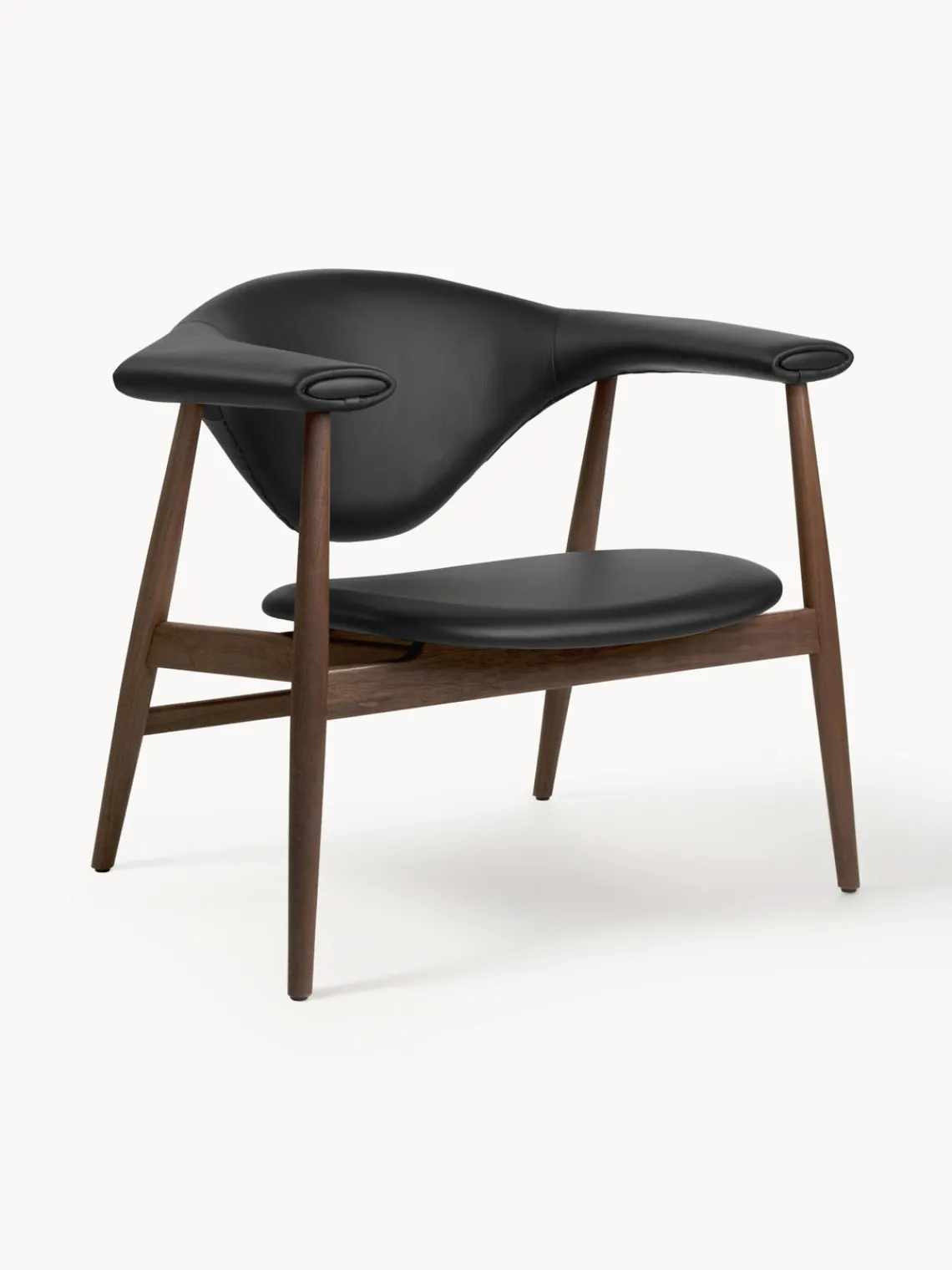Discount GUBI Fauteuil lounge en noyer Masculo Cuir noir, bois de noyer