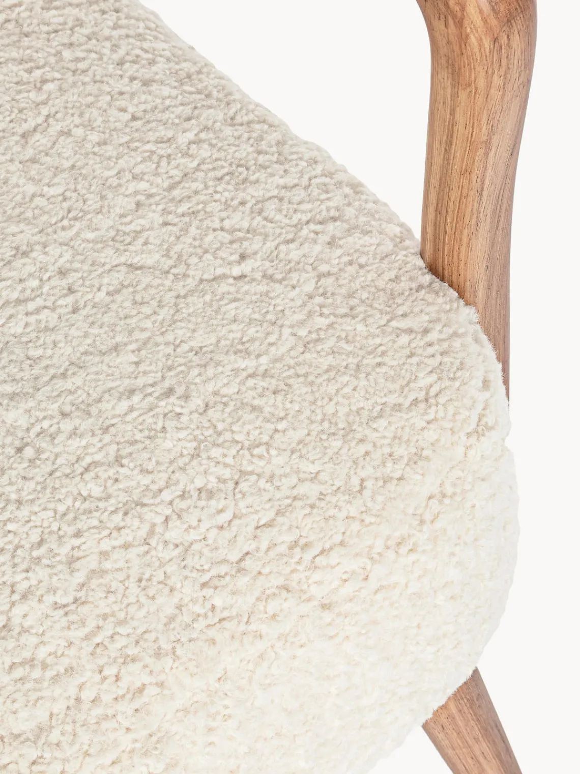 New Bizzotto Fauteuil lounge en peluche Moritz Peluche blanc crème, bois clair