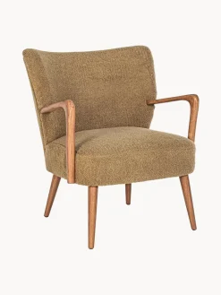 Fashion Bizzotto Fauteuil lounge en peluche Moritz Peluche vert olive, bois clair