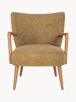 Fashion Bizzotto Fauteuil lounge en peluche Moritz Peluche vert olive, bois clair