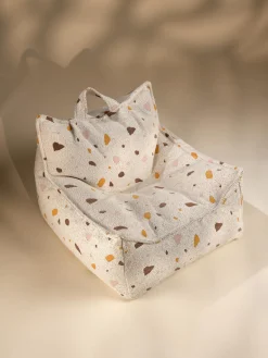 Hot Wigiwama Fauteuil poire en bouclette pour enfants fait main Sugar Bouclette blanche, aspect terrazzo