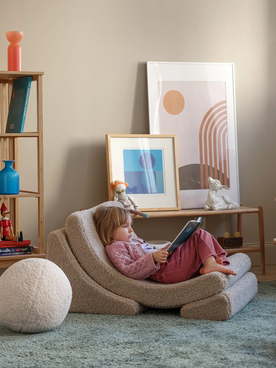 New Wigiwama Fauteuil pour enfant en peluche fait main Moon Peluche beige clair