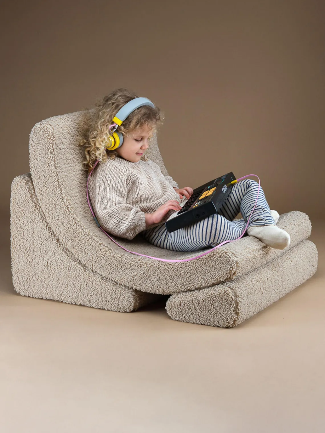 New Wigiwama Fauteuil pour enfant en peluche fait main Moon Peluche beige clair