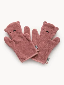 Fashion Sebra Gants de bain en éponge Terry, 2 pièces Rose, blanc crème