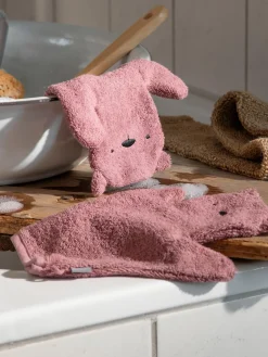 Fashion Sebra Gants de bain en éponge Terry, 2 pièces Rose, blanc crème