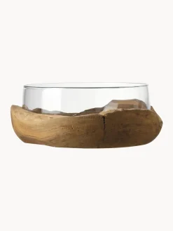Fashion LEONARDO Grande coupe décorative faite main avec support en teck Terra Ø 28 cm