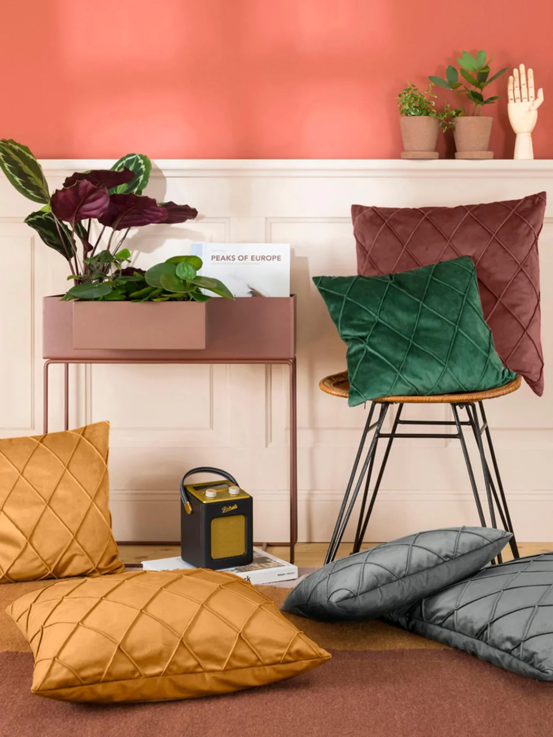 New Magma Housse de coussin 50x50 en velours à relief Nobless Gris foncé