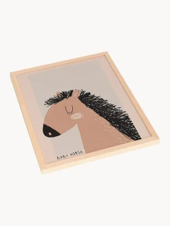 Discount Any Image Impression numérique encadrée Baby Horse Bois clair, gris clair, nougat
